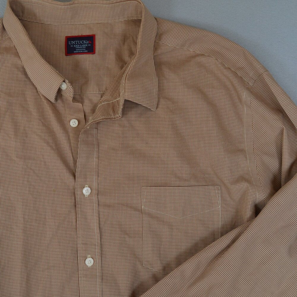 🌾 UNTUCKit Tan Gingham Button Down Shirt XXXL Regular Fit 100% Cotton